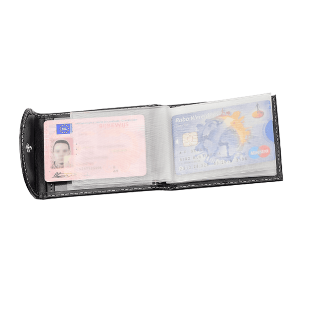 Open getoonde creditcard mapje van kunstleder