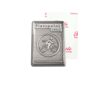Eigen vorm - metalen fietsstickers met reliëf logo - Buigzame metalen fietsstickers met reliëf logo, geschikt voor gebogen oppervlaktes